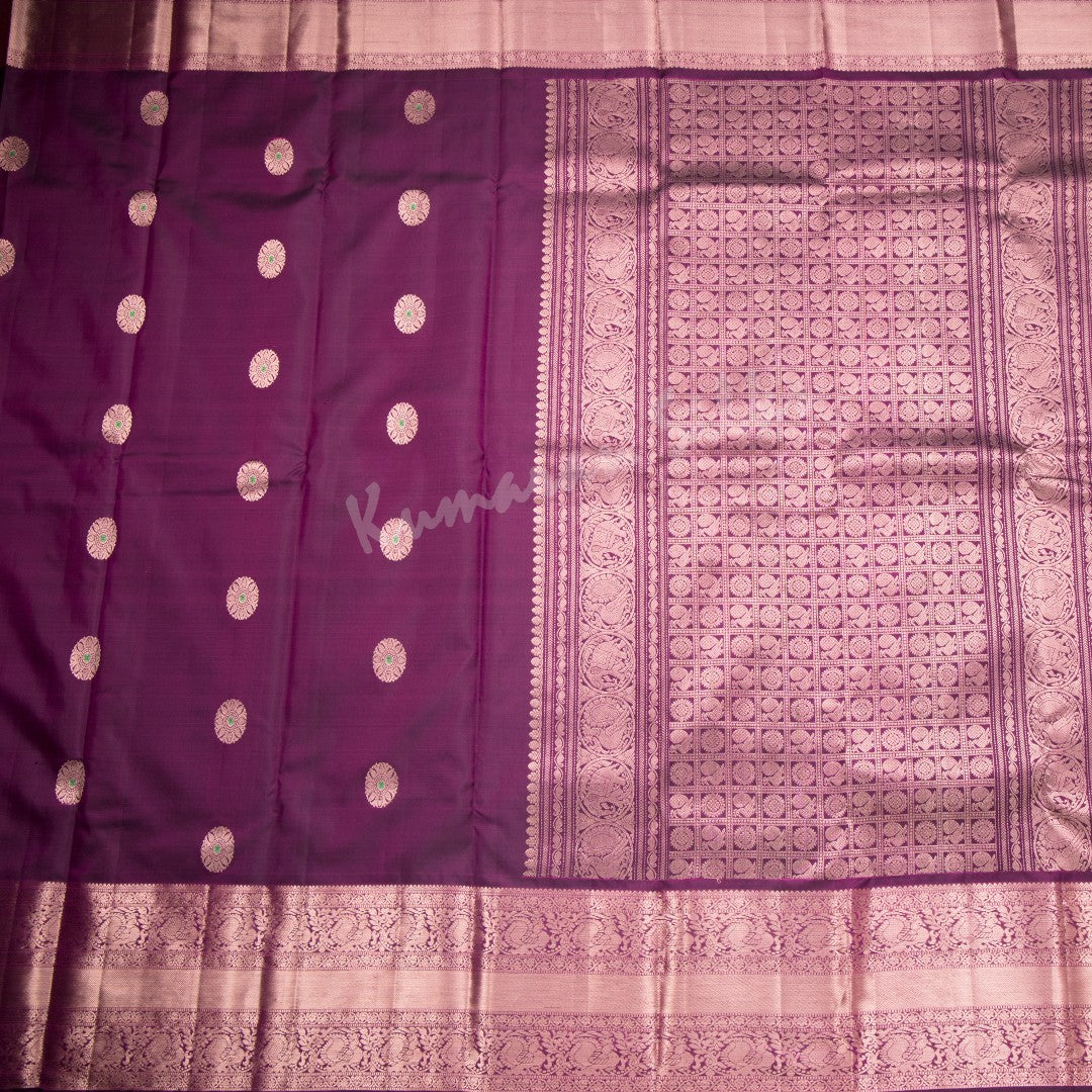 Wine Colour Silk Saree With Chakra Buttas And Rettapet Border