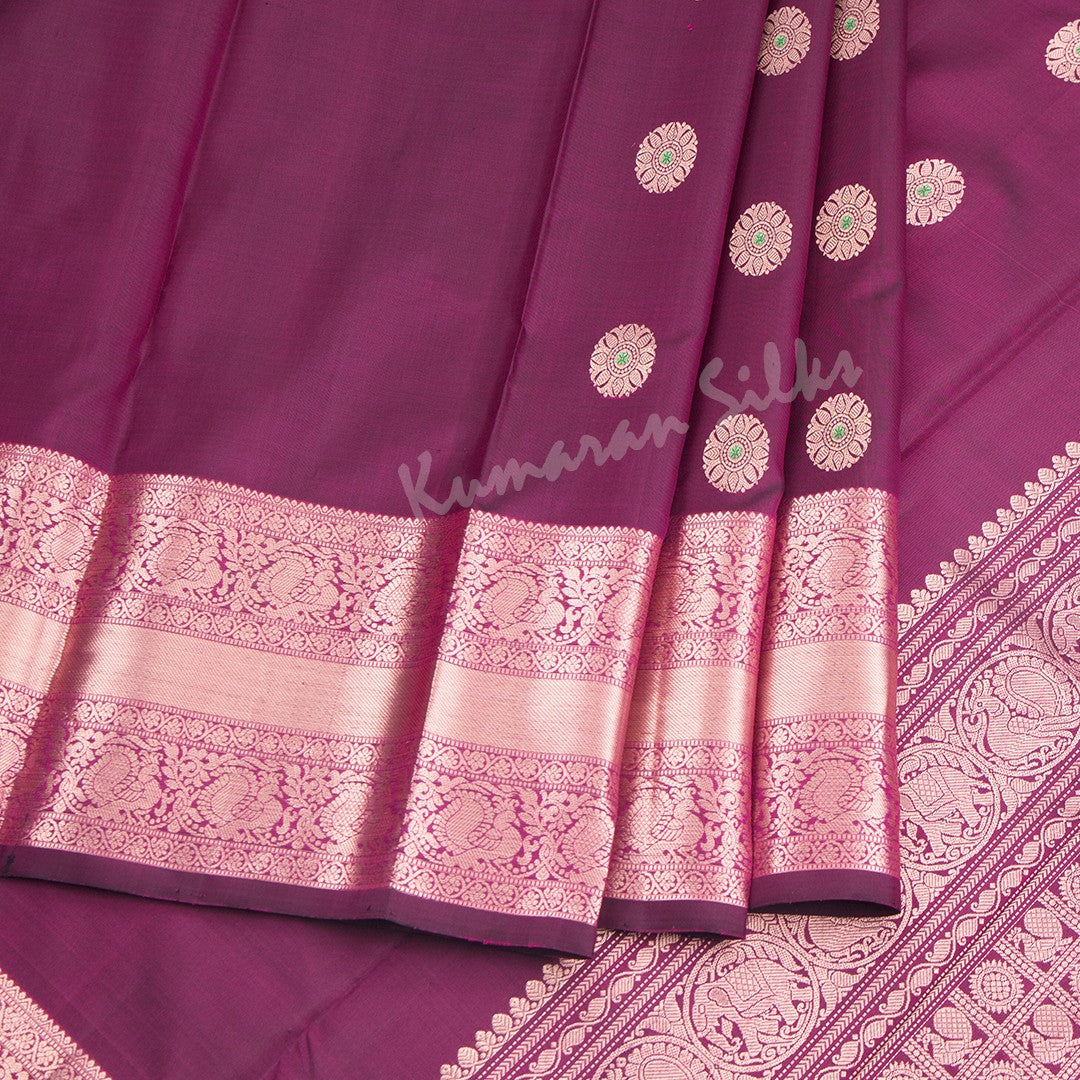 Wine Colour Silk Saree With Chakra Buttas And Rettapet Border