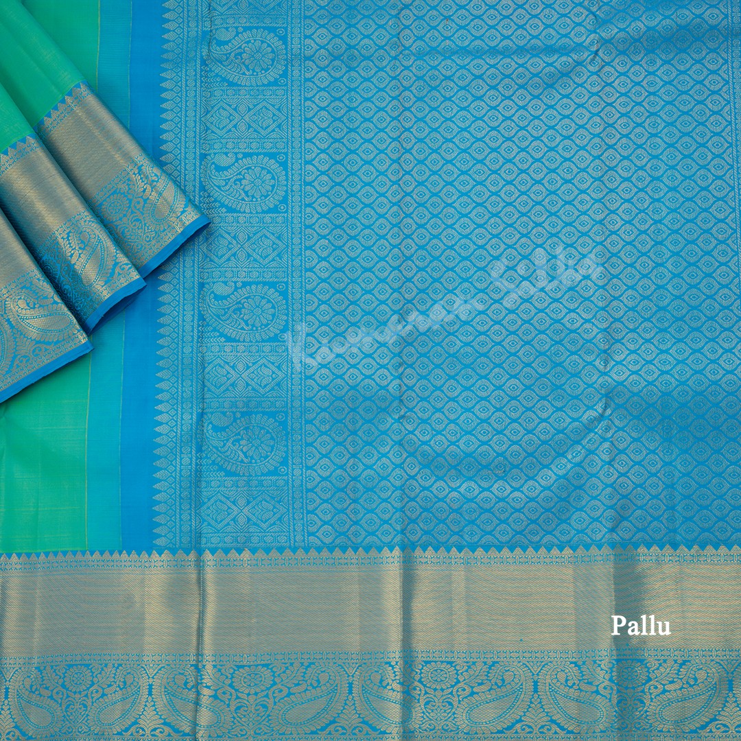 Aqua Blue Silk Saree With Tree Design And Blue Zari Border