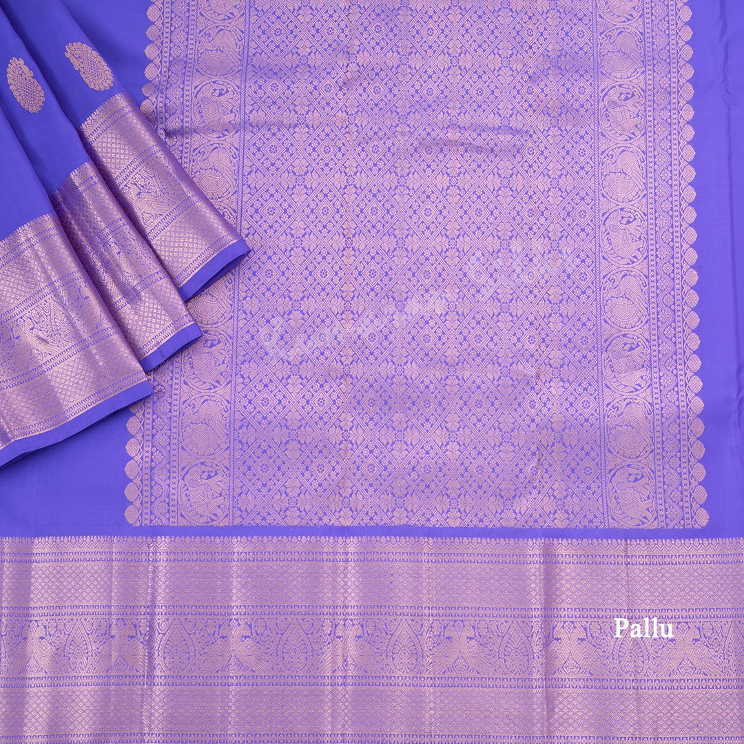 Lavender Silk Saree With Mango Buttas And Copper Zari Border