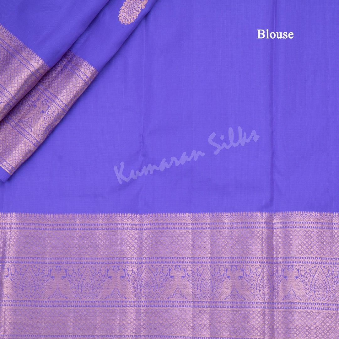 Lavender Silk Saree With Mango Buttas And Copper Zari Border