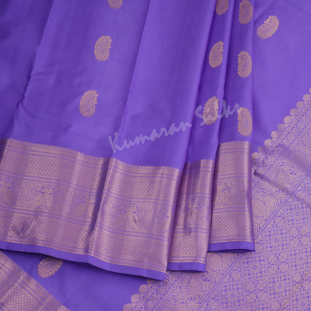 Lavender Silk Saree With Mango Buttas And Copper Zari Border