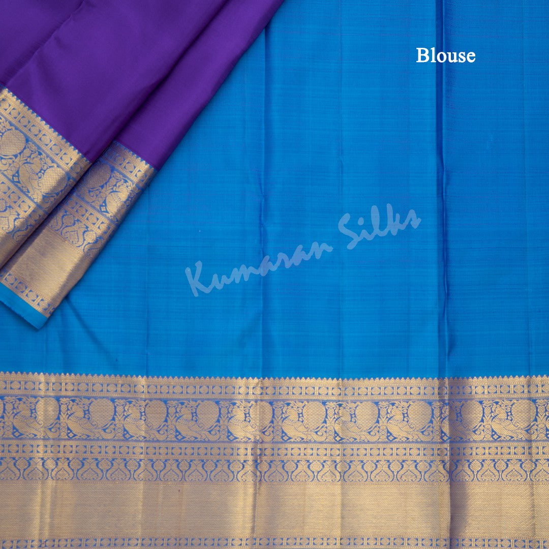 Dark Violet Silk Saree With Leaf Zari Buttas And Gold Zari Border