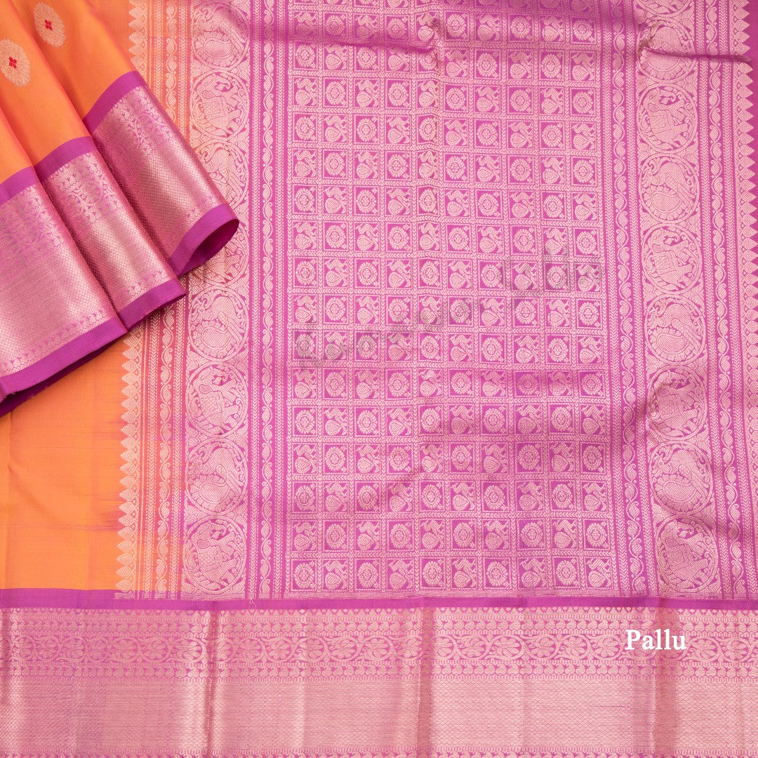 Shot Colour Silk Saree With Chakra Buttas And Pink Zari Border