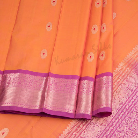 Shot Colour Silk Saree With Chakra Buttas And Pink Zari Border