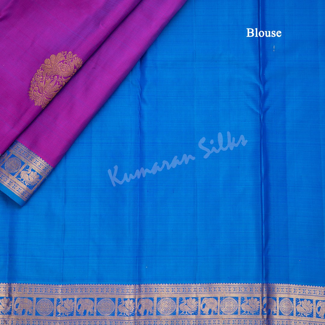 Purple Silk Saree With Peacock Design And Blue Zari border