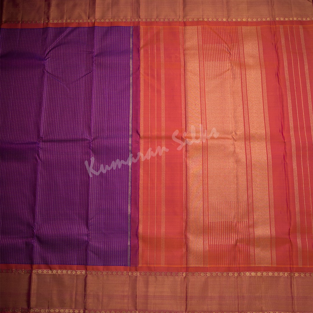 Purple Micro Checked Silk Saree With Shot Colour Rettapet Border