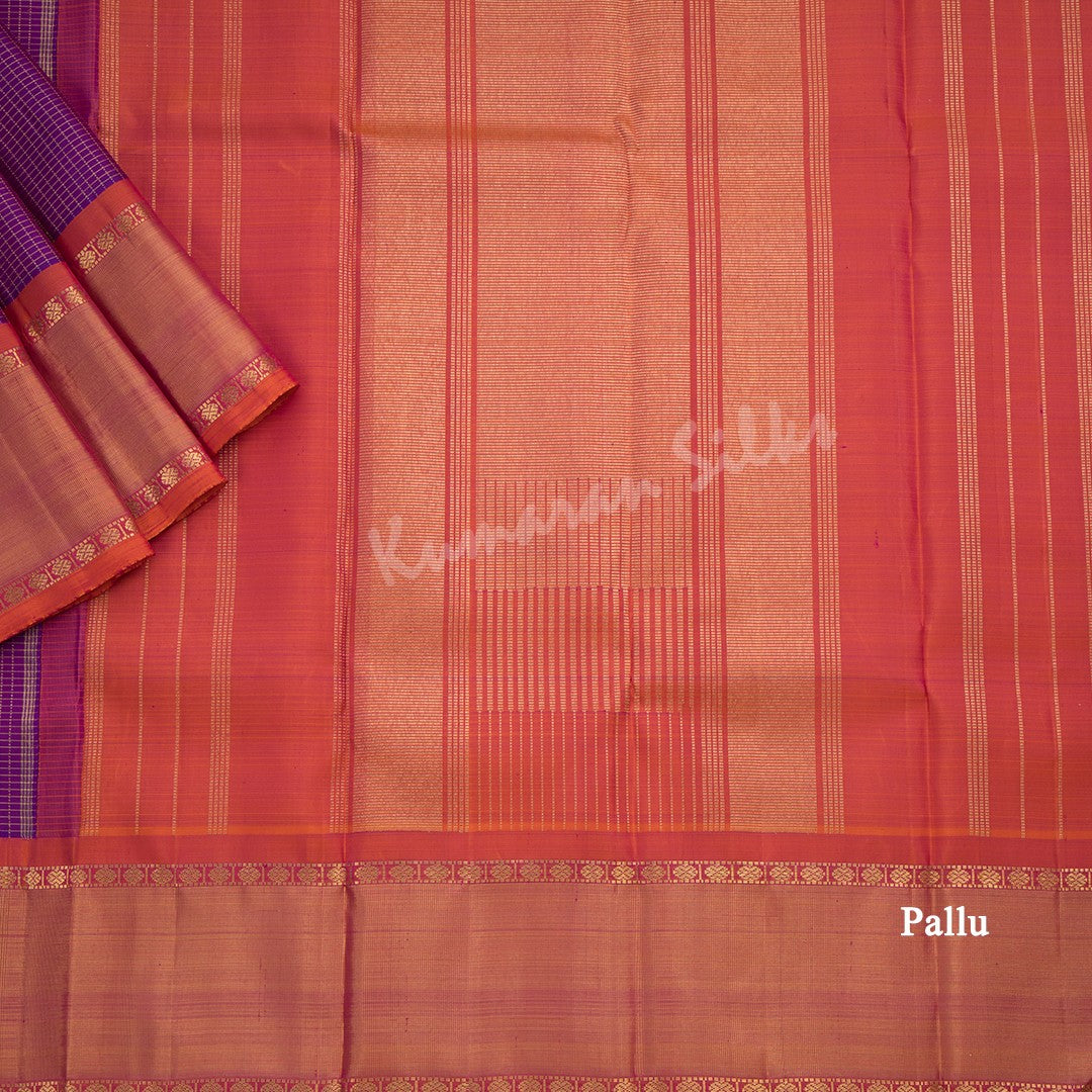 Purple Micro Checked Silk Saree With Shot Colour Rettapet Border