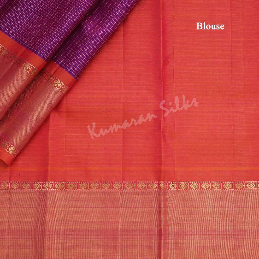 Purple Micro Checked Silk Saree With Shot Colour Rettapet Border