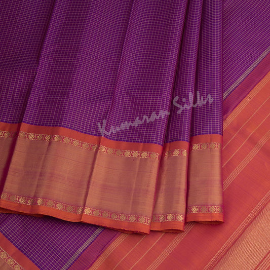 Purple Micro Checked Silk Saree With Shot Colour Rettapet Border