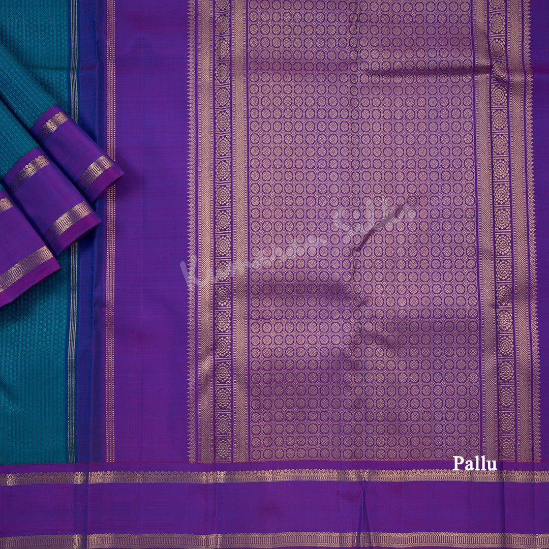 Peacock Blue Thread Work Silk Saree With Multi Design And Purple Border