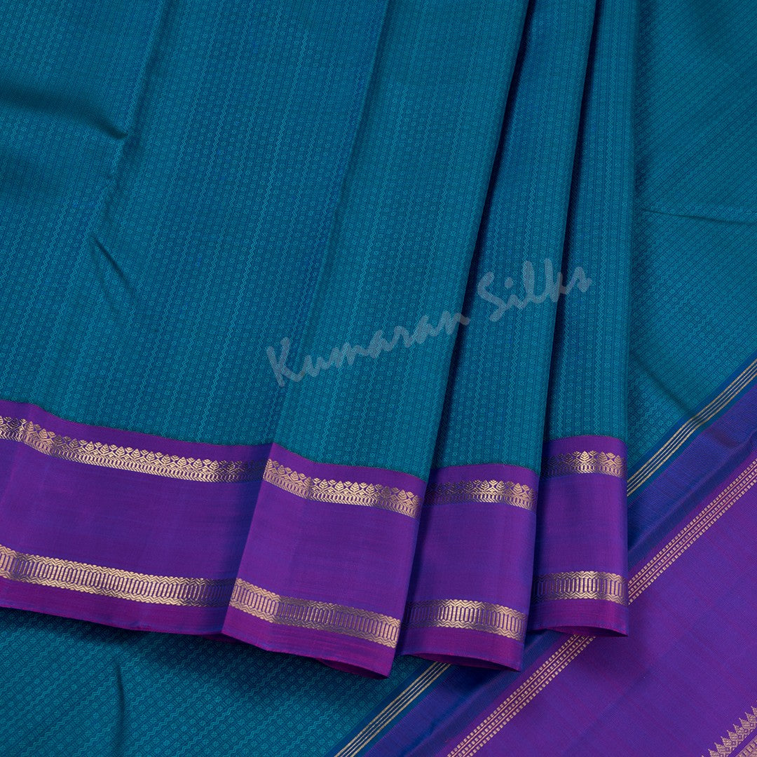 Peacock Blue Thread Work Silk Saree With Multi Design And Purple Border