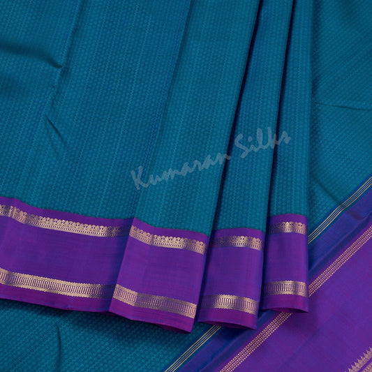 Peacock Blue Thread Work Silk Saree With Multi Design And Purple Border