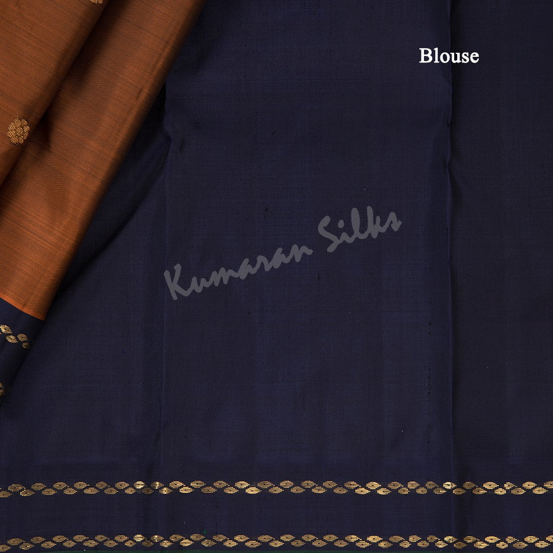 Cinnamon Brown Silk Saree With Small Buttas And Navy Blue Border