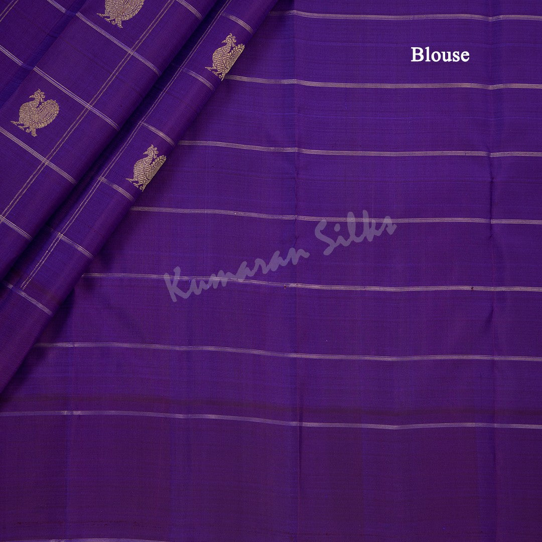 Purple Checked Silk Saree With Peacock And Chakra Buttas And Self Border