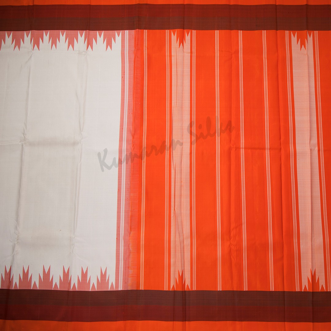 Cream Plain Silk Saree And Contrast Border On Temple Design