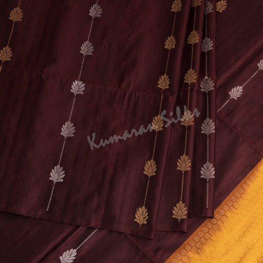 Maroon Borderless Soft Silk Saree With Vertical Floral design In Silver And Gold Zari