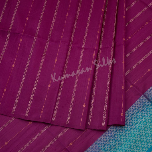 Magenta Pink Borderless Soft Silk Saree With Vertical Multi Design In Silver And Copper Zari