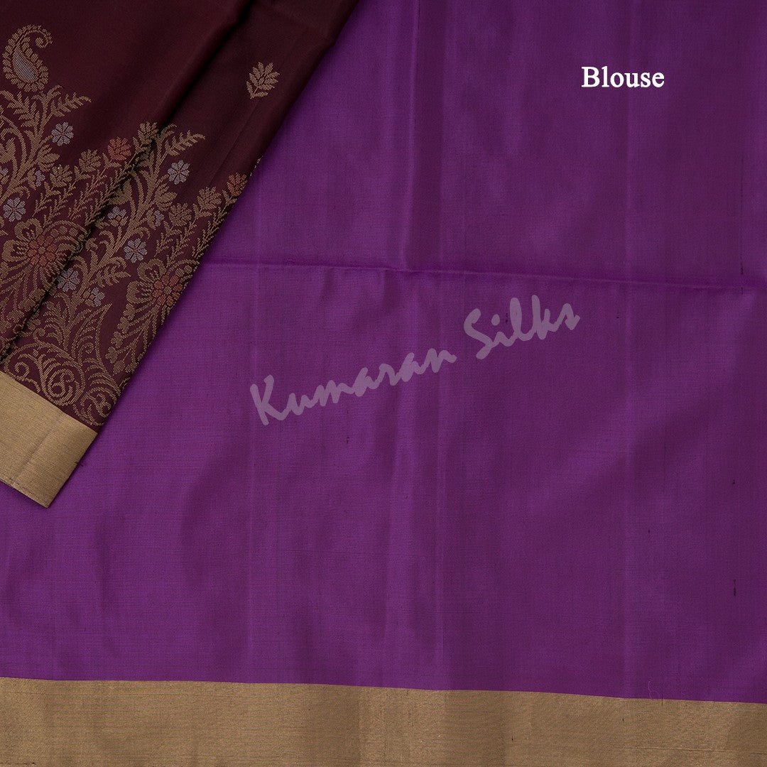 Maroon Soft Silk Saree With Silver And Gold Zari Floral Buttas And Contrast Pallu