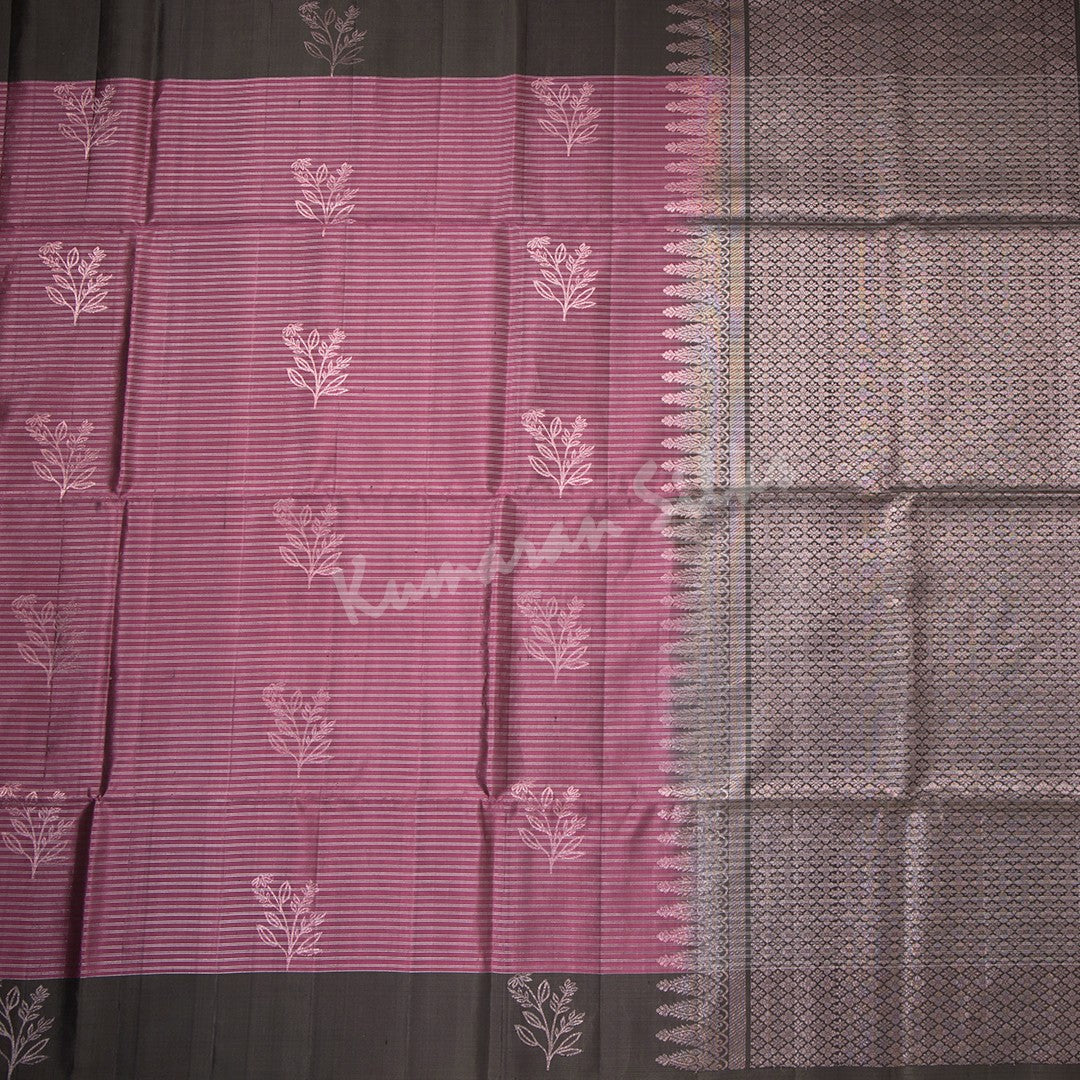 Thulian Pink Soft Silk Saree With Silver Stripes Design And Simple Border