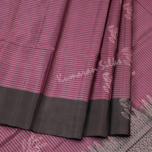 Thulian Pink Soft Silk Saree With Silver Stripes Design And Simple Border