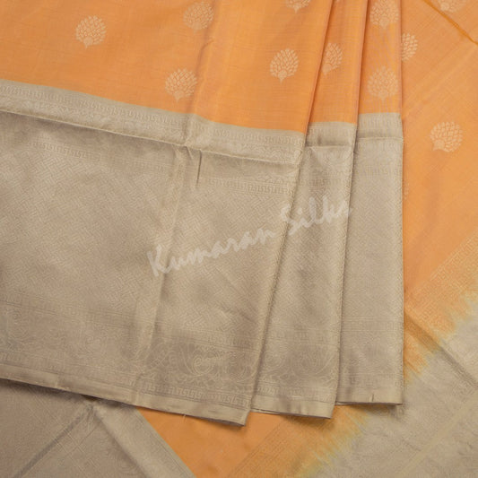 Mango Yellow Soft Silk Saree With Silver Zari Floral Buttas And Brown Zari Border