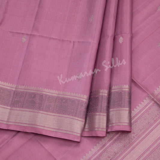 Onion Pink Soft Silk Saree With Small Buttas And Silver Zari Border