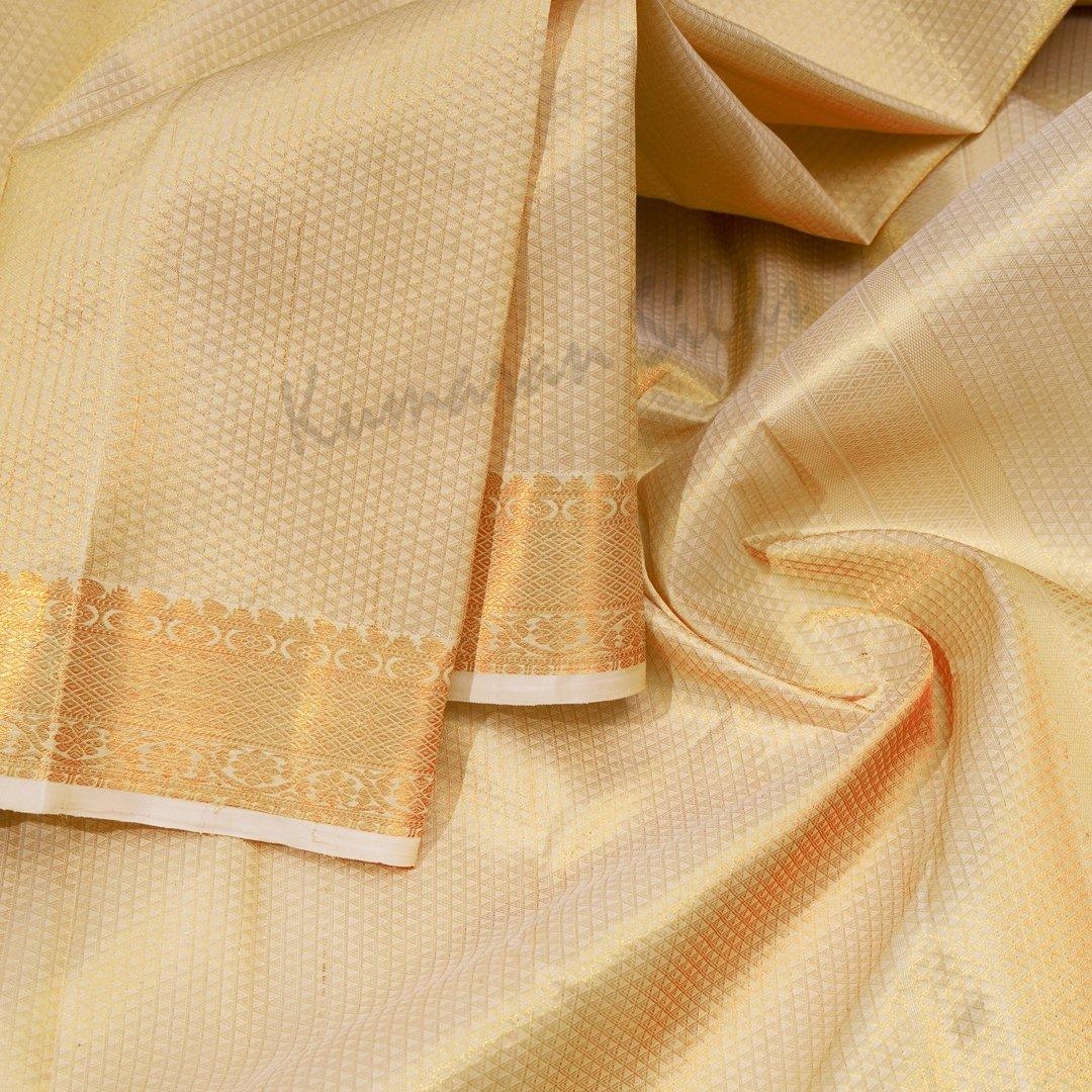 Cream Pure Silk Dhoti With Angavastram And Matching Shirt 8 X 4 - Kumaran Silks