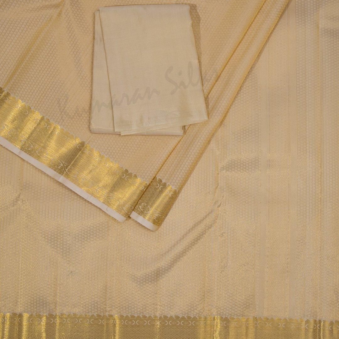 Cream Pure Silk Dhoti With Angavastram And Matching Shirt 8 X 4 - Kumaran Silks