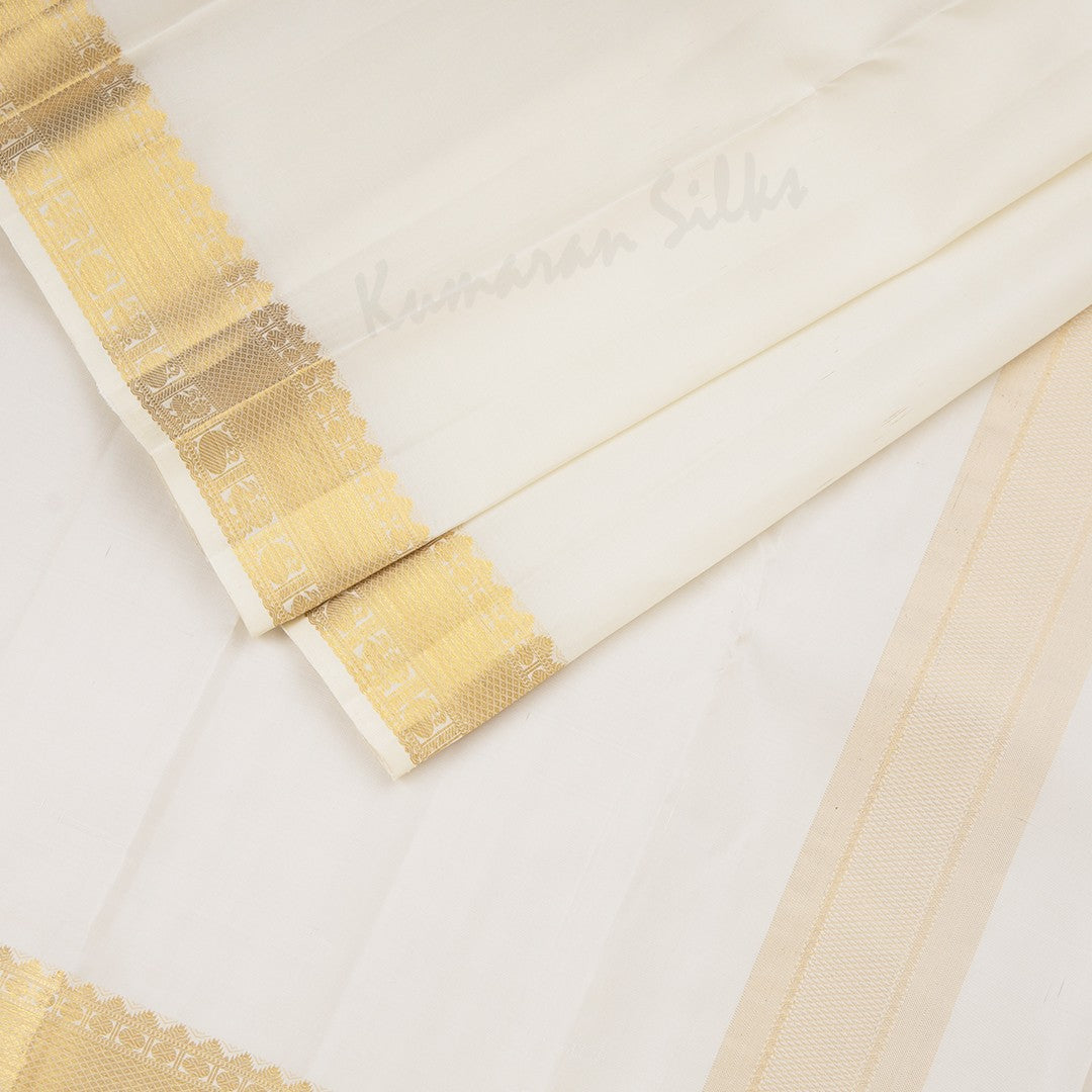 Cream Pure Silk 8 Mozham Dhoti And Matching Shirt 04 - Kumaran Silks