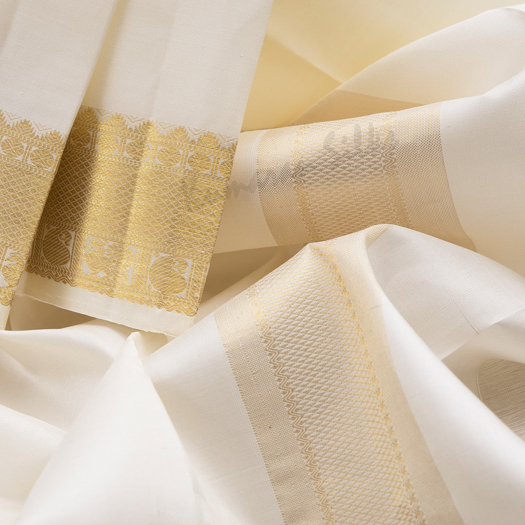 Cream Pure Silk 8 Mozham Dhoti And Matching Shirt 04 - Kumaran Silks