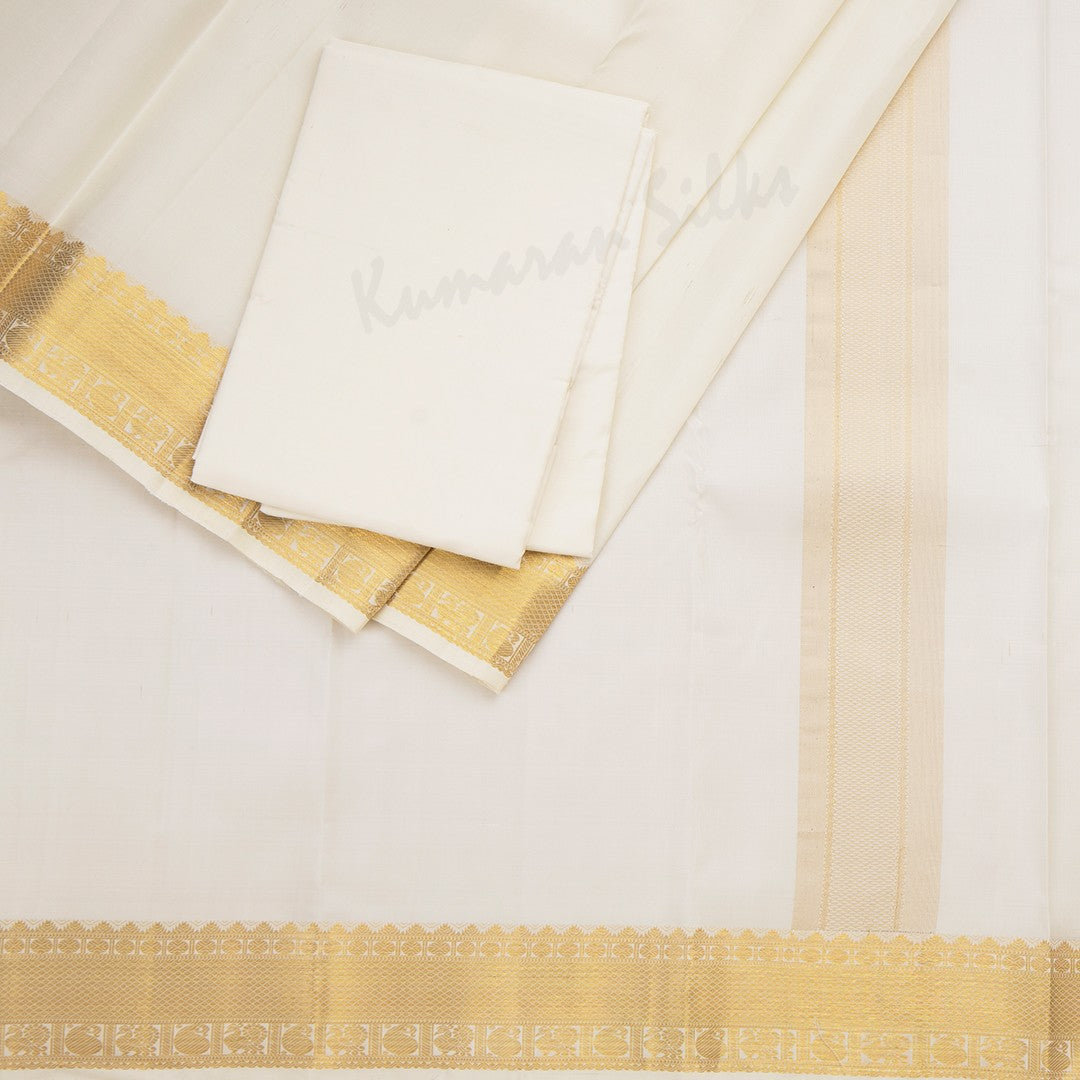 Cream Pure Silk 8 Mozham Dhoti And Matching Shirt 04 - Kumaran Silks