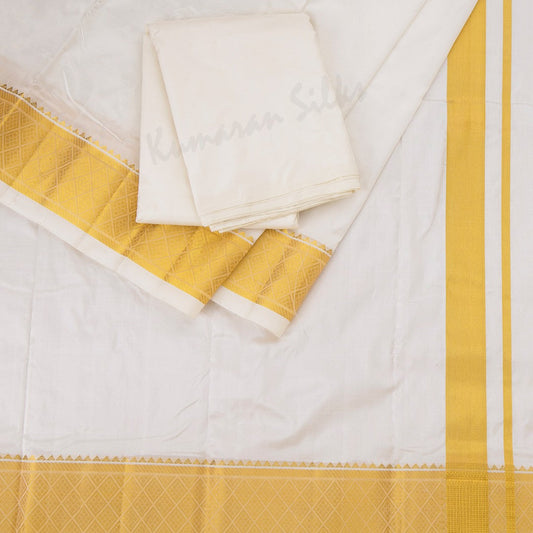 Cream Pure Silk 8 Mozham Dhoti And Matching Shirt 05 - Kumaran Silks