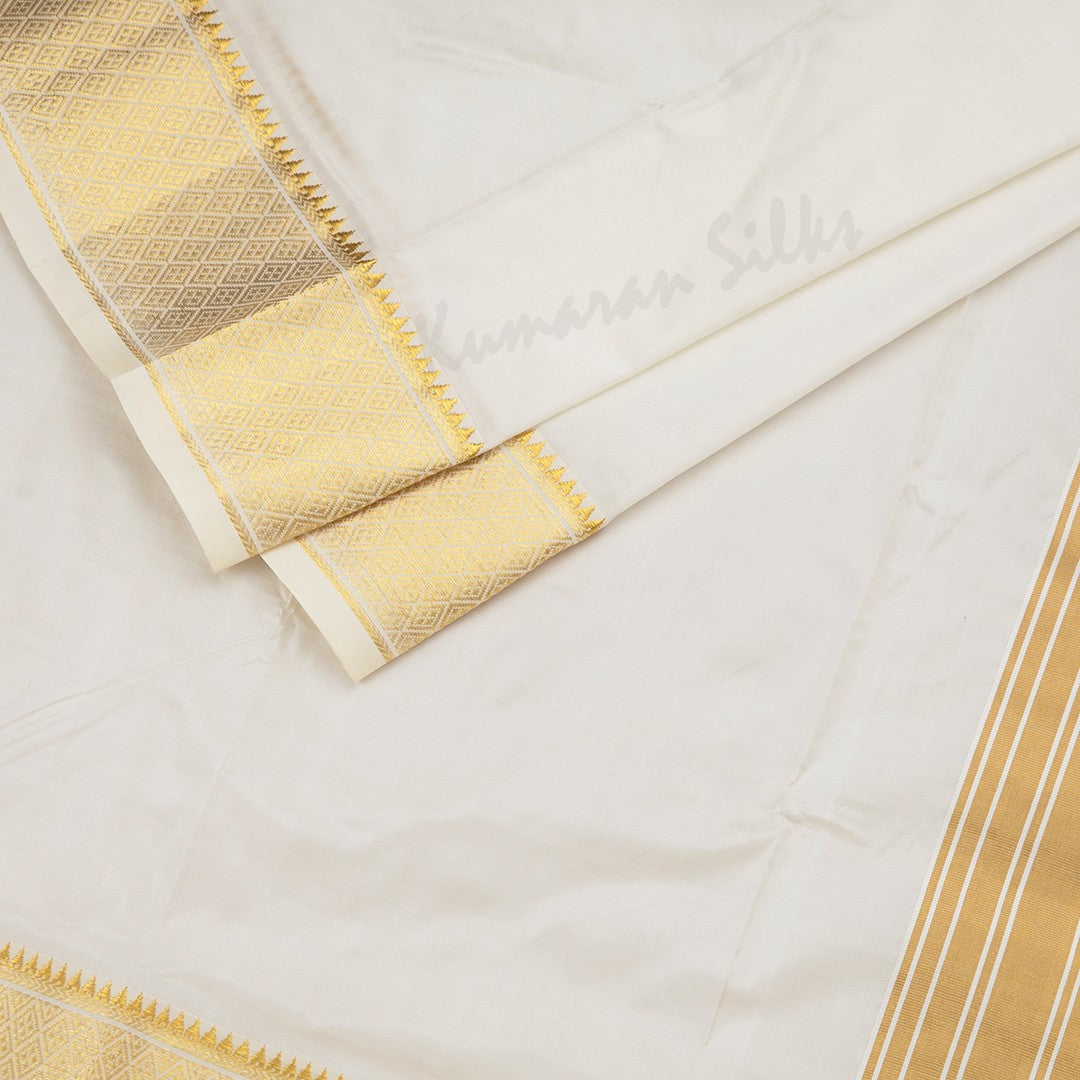 Cream Pure Silk 8 Mozham Dhoti And Matching Shirt 06 - Kumaran Silks