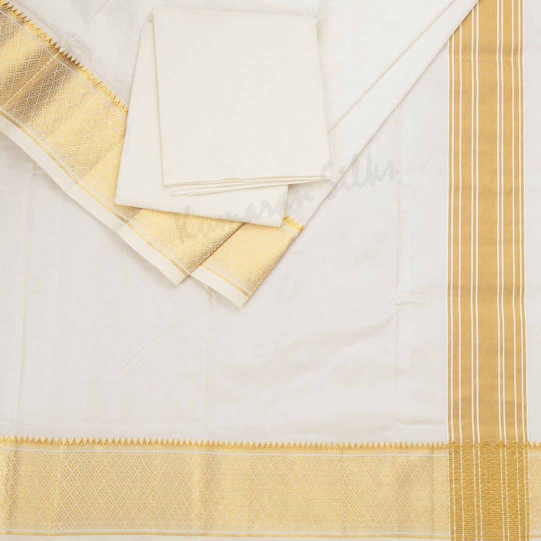 Cream Pure Silk 8 Mozham Dhoti And Matching Shirt 06 - Kumaran Silks