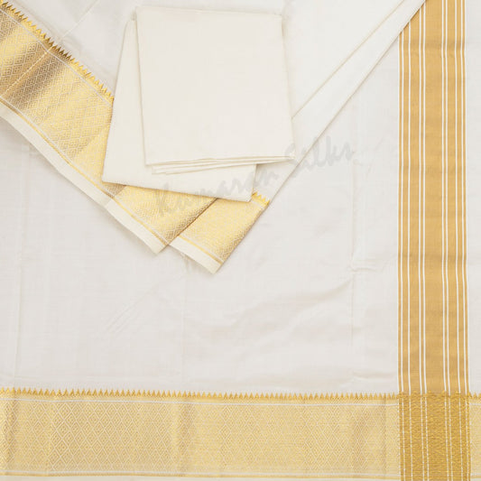 Cream Pure Silk 8 Mozham Dhoti And Matching Shirt 06 - Kumaran Silks