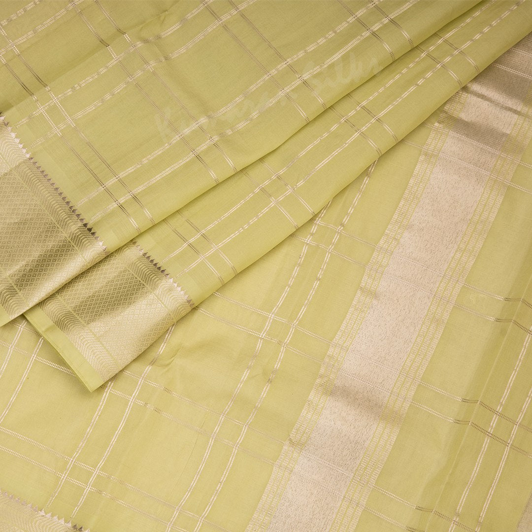 Pista Green Pure Silk Checked Dhoti With Angavastram And Matching Shirt 8 X 4