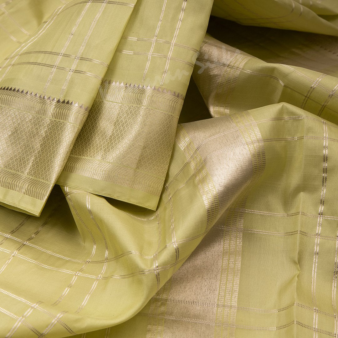 Pista Green Pure Silk Checked Dhoti With Angavastram And Matching Shirt 8 X 4