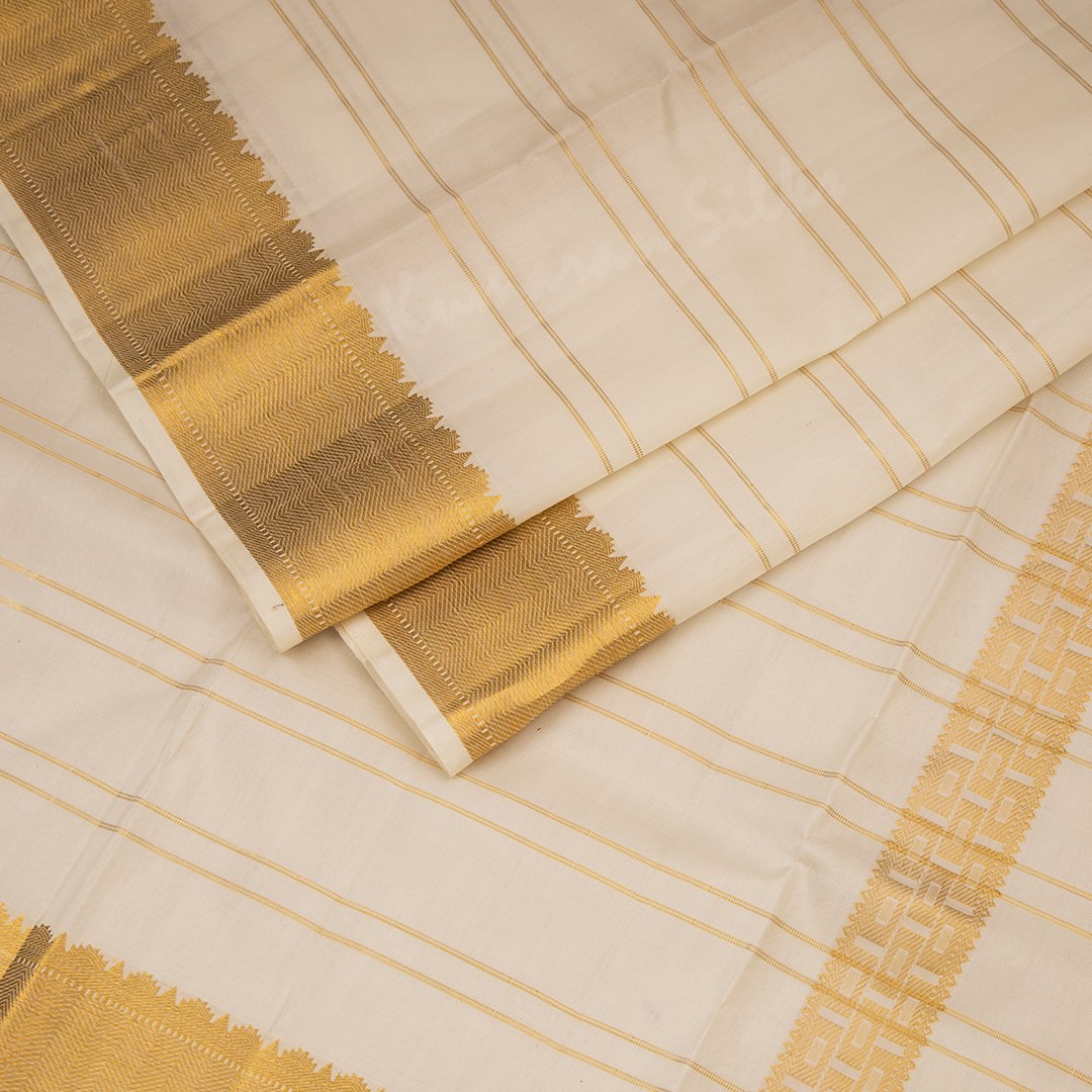 Cream Pure Silk Striped Dhoti With Angavastram And Matching Shirt 8 X 4