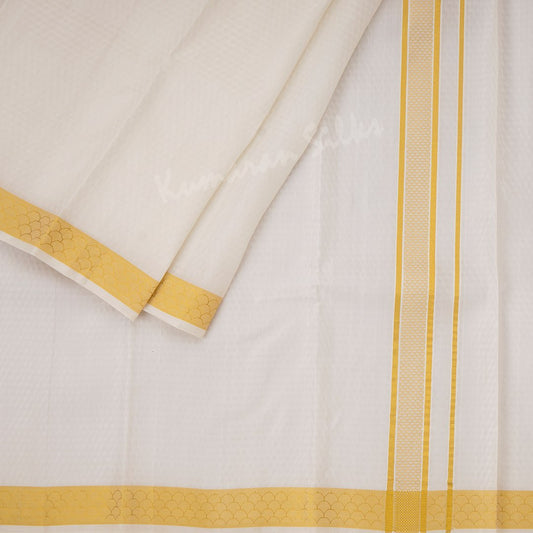 Designer Embossed Cream Silk Dhoti With Angavastram 8 X 4 80K 02