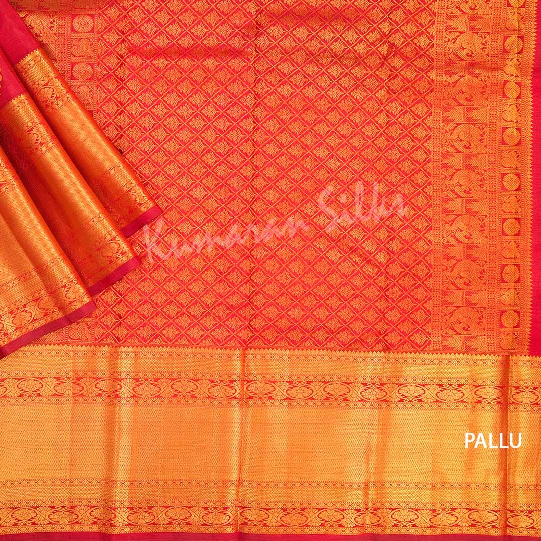 Red Pure Silk Saree With Peacock Design And Rettapettai Border