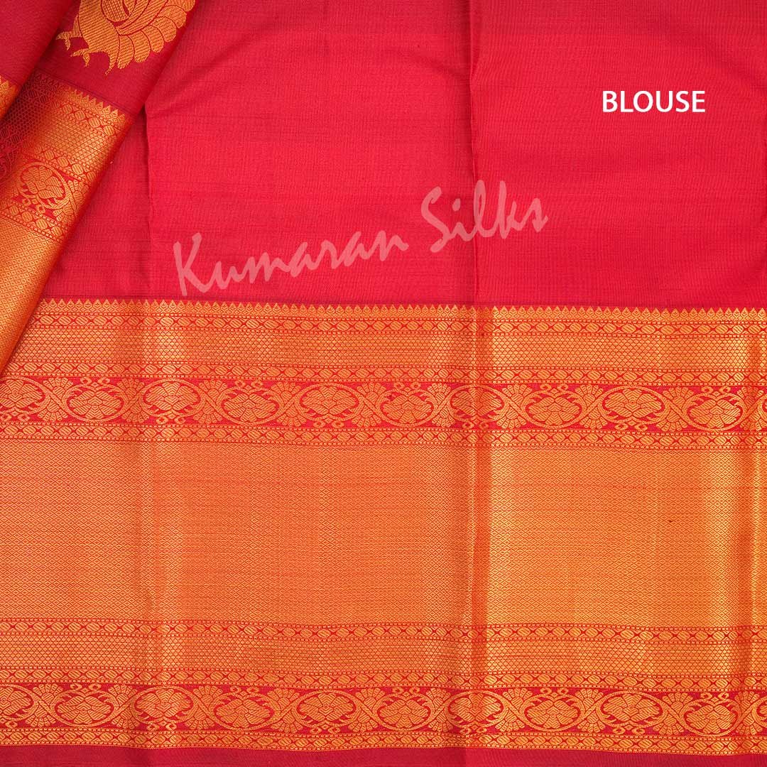 Red Pure Silk Saree With Peacock Design And Rettapettai Border