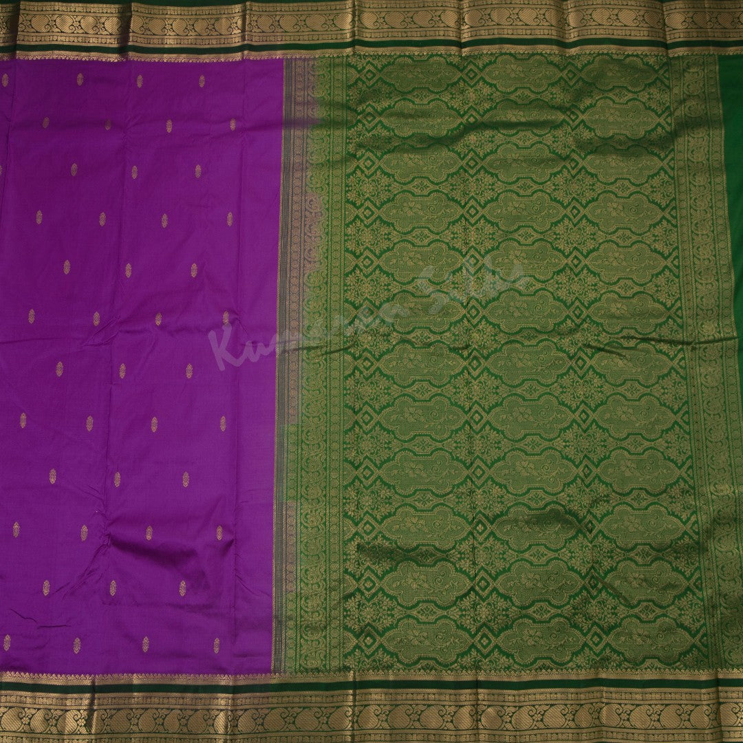 Pure Silk Purple Saree With Gold Zari Buttas And Contrast Border - Kumaran Silks