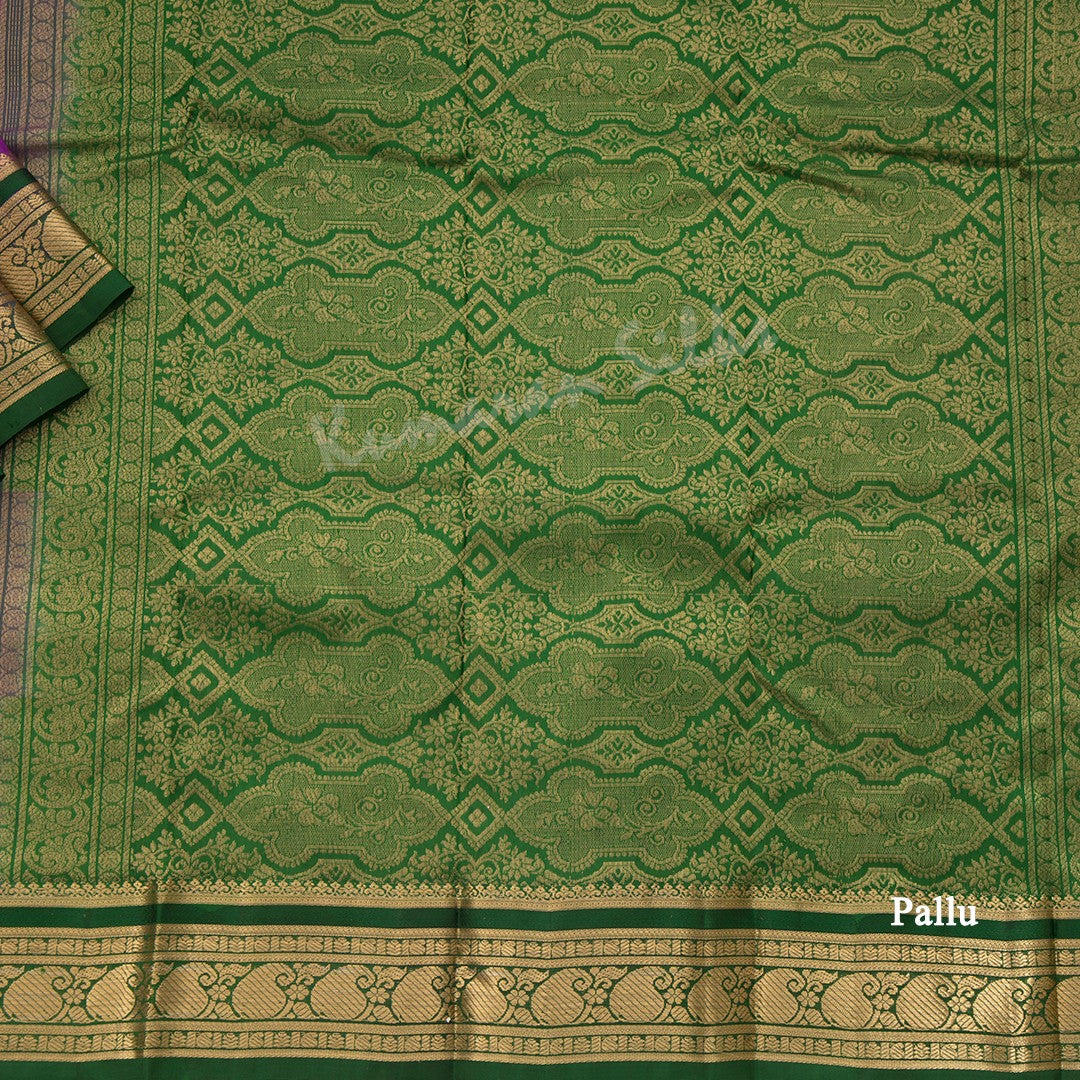 Pure Silk Purple Saree With Gold Zari Buttas And Contrast Border - Kumaran Silks