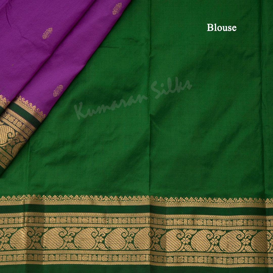 Pure Silk Purple Saree With Gold Zari Buttas And Contrast Border - Kumaran Silks