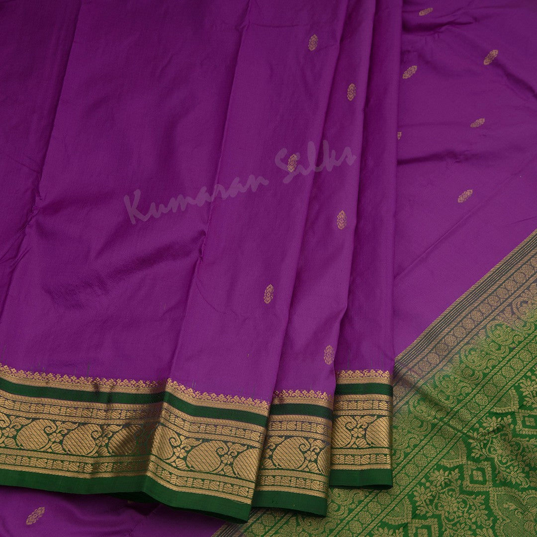 Pure Silk Purple Saree With Gold Zari Buttas And Contrast Border - Kumaran Silks