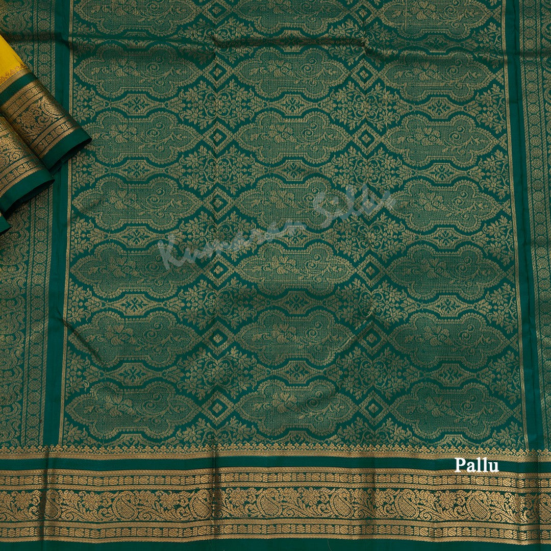 Pure Silk Yellow Saree With Gold Zari Buttas And Contrast Border - Kumaran Silks