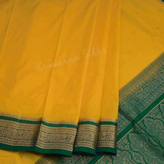 Pure Silk Yellow Saree With Gold Zari Buttas And Contrast Border - Kumaran Silks