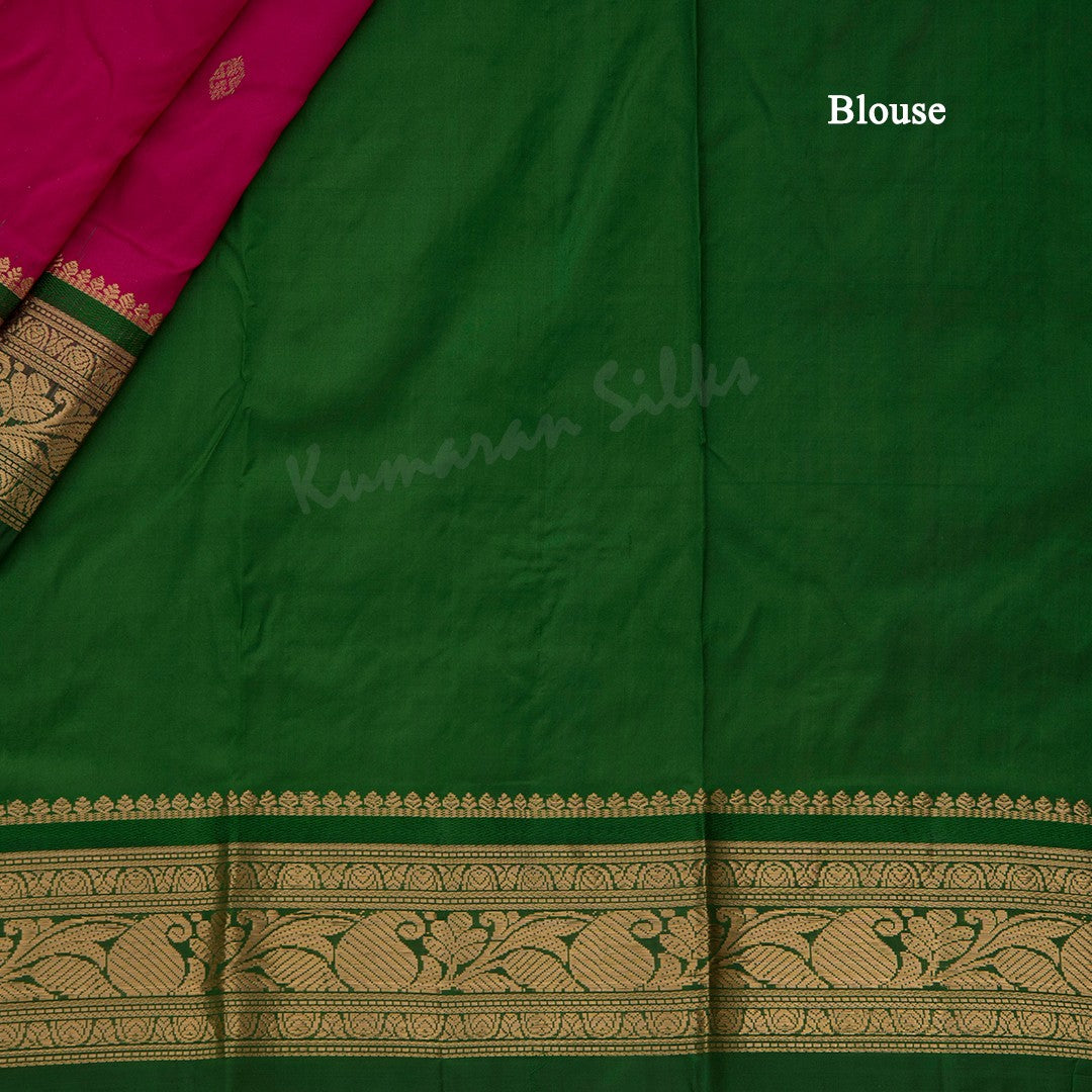 Pure Silk Hot Pink Saree With Gold Zari Buttas And Contrast Border - Kumaran Silks