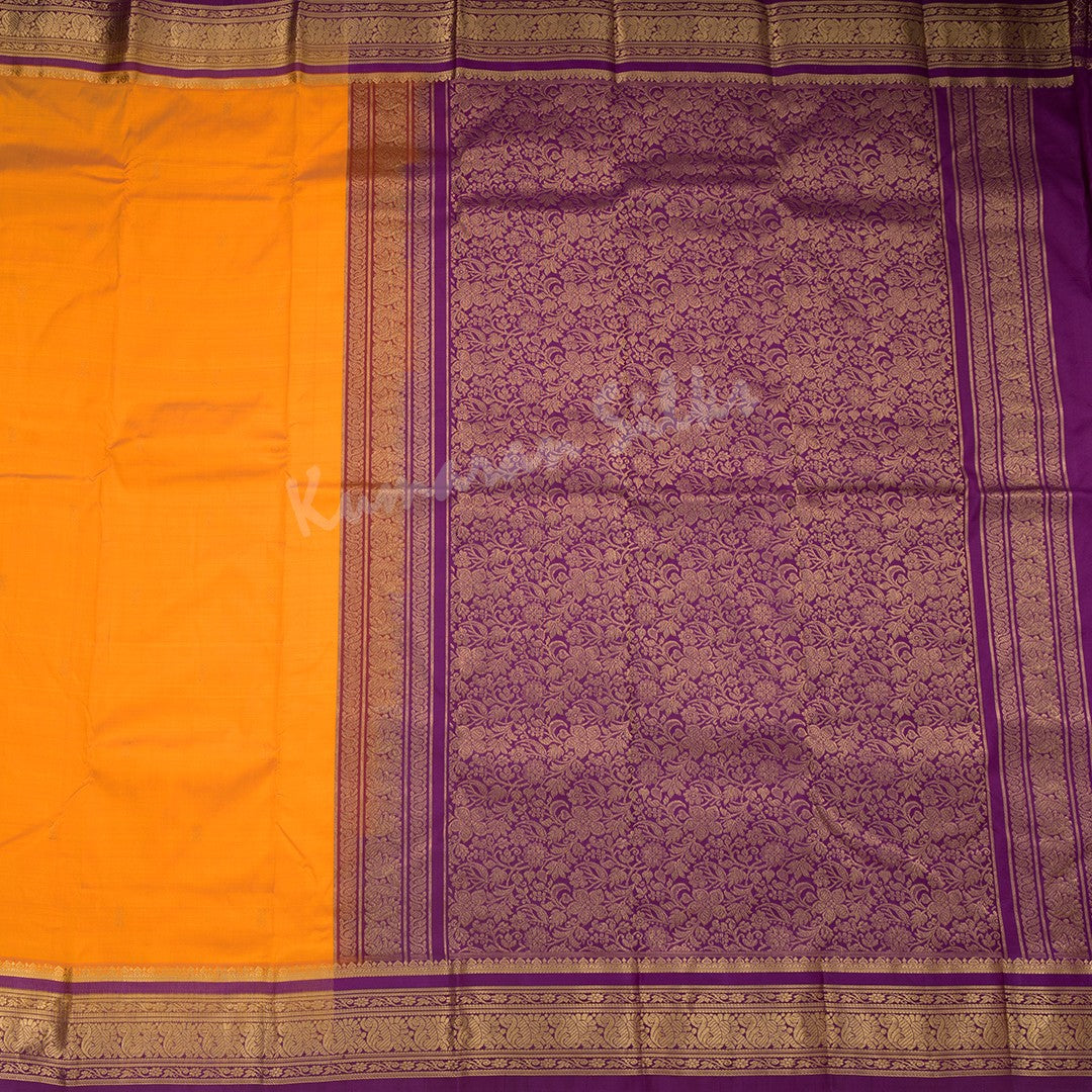 Pure Silk Mango Yellow Saree With Gold Zari Buttas And Contrast Border 02 - Kumaran Silks